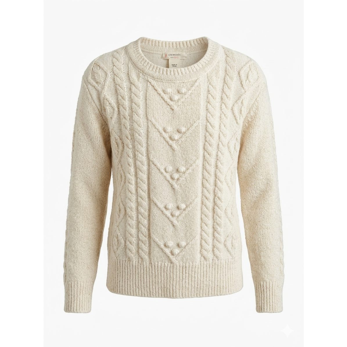 Crewcuts Cable Knit Pom-Pom Bobble Metallic Shimmer Ivory Sweater Size S 6-7